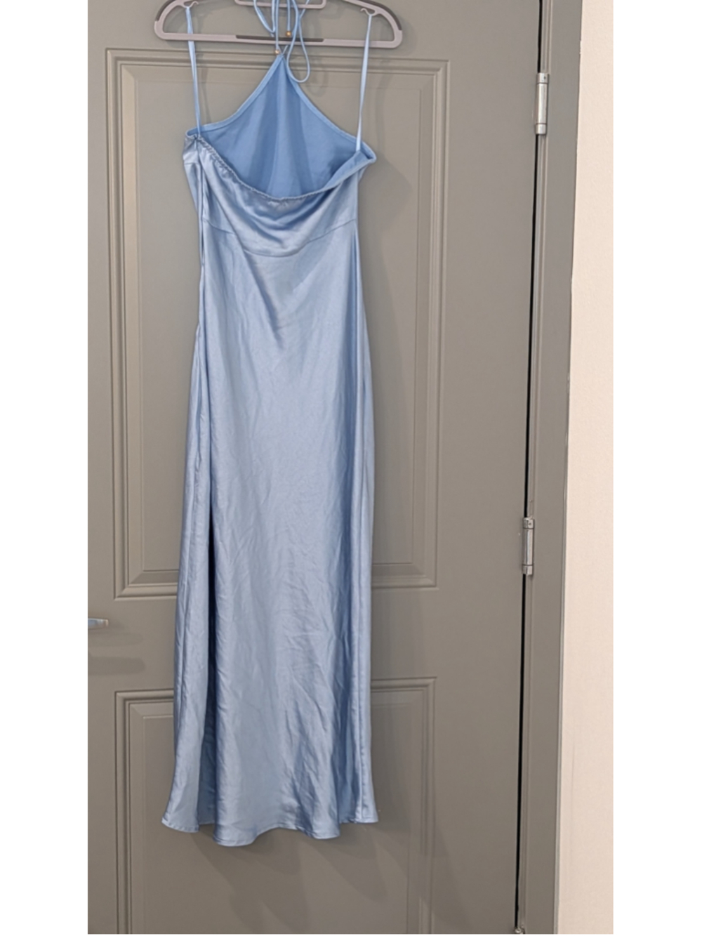 Selfie Leslie Sky Blue Satin Cowl Neck Maxi Dress Size M AU 10 - Picture 3 of 6